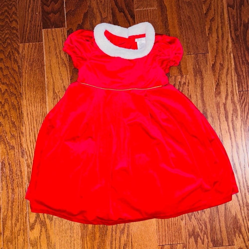 Red Velvet Holiday Kids Dress with White Collar